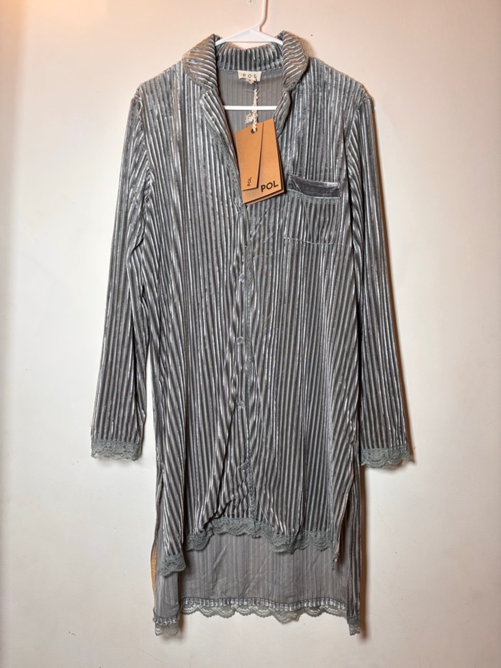 🌸POL Silver Gray Velvet Striped Dress🌸